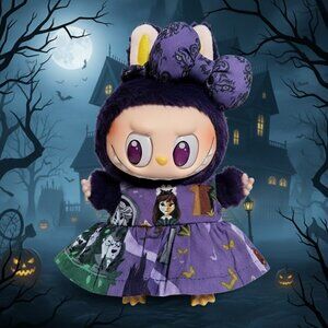 Disney Haunted Mansion Print Handmade Dress with Bow Labubu Outfit